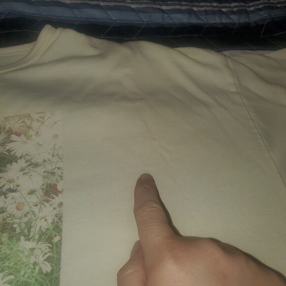 Vintage 90s Size 2X Anne Geddes 100% Cotton T Shirt Yellow Baby Daisies FLAWS - Picture 3 of 11